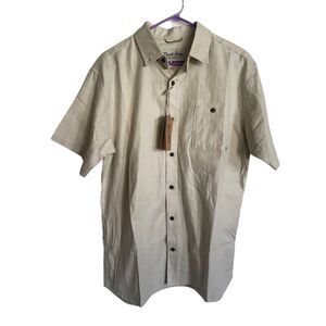 New Duck Camp Mens Tan Cotton Solid Short Sleeve Button Down Shirts Size Large